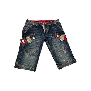 Anti Social Cargo Shorts Mens 36 Blue 100% Cotton Distressed Button-Fly Classic